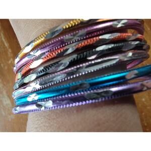 Lot Of 7 metal Bangle Bracelets Colorful Rainbow